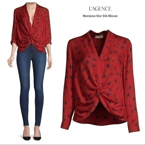 L'AGENCE $400 Mariposa Star Silk Red Blouse - Picture 1 of 8